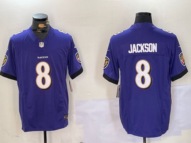 Men Baltimore Ravens #8 Jackson Purple Three generations 2024 Nike Vapor Limited NFL Jersey style 1